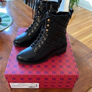 TORY BURCH QUILTED COMBAT BOOTS Size 7 Black BRAND NEW
